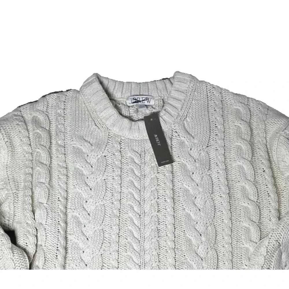 J Crew Cable Knit Crewneck Sweater Womens Medium Ivory Classic Preppy Cotton